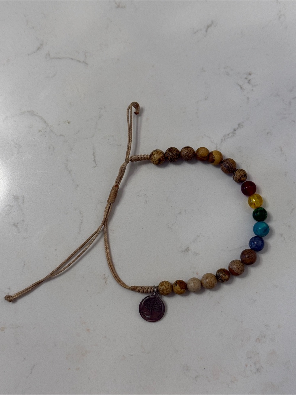 Adjustable Beaded Chakra Bracelet in Brown with Multicolor Accent